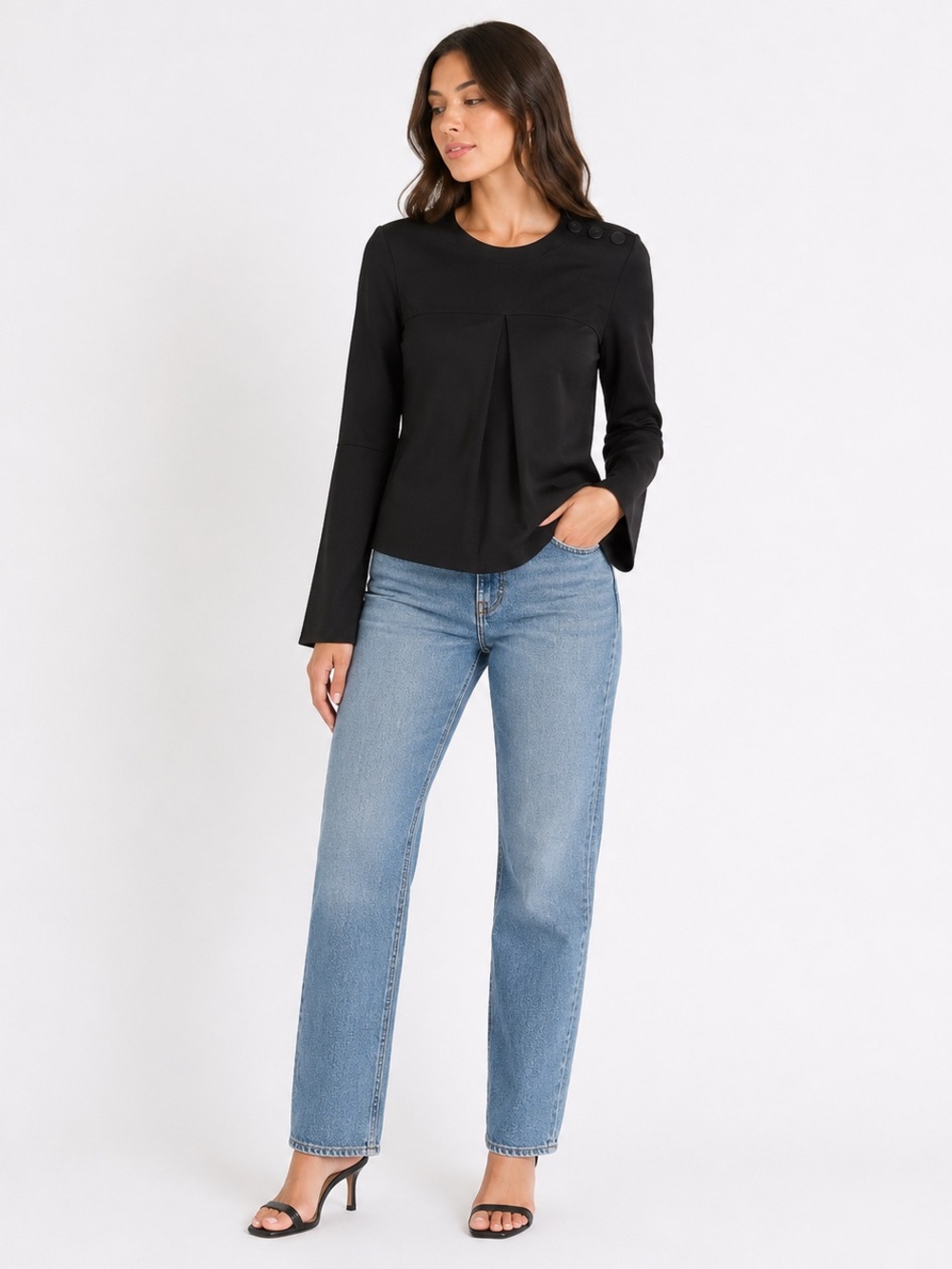 Rebecca Taylor Black Bell Sleeve Blouse Top Size 2